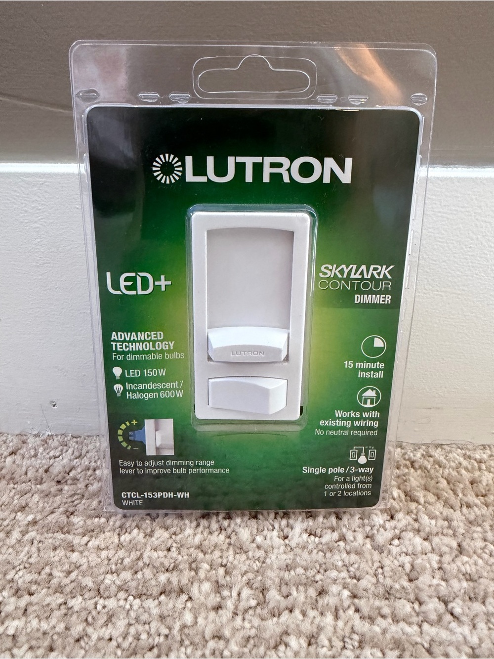 Lutron Skylark Contour LED+ Dimmer Switch CTCL-153PDH-WH White Open Box